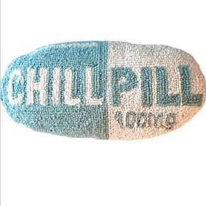 Peking Handicraft Chill Pill Throw Pillow Turquoise White Novelty Fun
